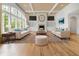Furnished living room showcasing a fireplace, hardwood floors, large windows, and comfortable seating at 860 Chatham Hills Blvd, Westfield, IN 46074