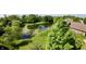 Aerial view of pond surrounded by lush greenery, enhancing the tranquility of the property at 897 Copperwood Dr, Carmel, IN 46033