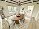 An open-concept dining area with wood floors, decorative rug and contemporary table and chairs at 897 Copperwood Dr, Carmel, IN 46033