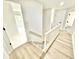 Second floor hallway featuring wood floors, white railing, and 3 doorways at 897 Copperwood Dr, Carmel, IN 46033