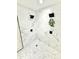 Contemporary shower with dual shower heads and mosaic tile at 897 Copperwood Dr, Carmel, IN 46033