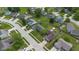 Expansive aerial view of a residential area with well-maintained lawns and mature trees at 905 Congressional Way, Shelbyville, IN 46176