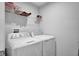 Well-lit laundry room featuring a washer, a dryer, and a wire shelf for ample storage space at 13887 N Hawkers Hill Dr, Camby, IN 46113