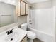 Clean bathroom featuring a shower-tub combination, vanity, and modern fixtures at 1464 Scarlett Ct, Franklin, IN 46131