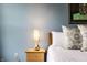 Close up of a well-decorated bedroom with accent lamp, stylish headboard, and plush pillows at 16126 Etna Green, Westfield, IN 46074