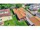 Aerial view of a charming red house with a well-maintained yard and a cozy front porch at 2110 Fisher Ave, Speedway, IN 46224