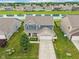 Aerial view showcasing the property's location with beautiful lake views, well-kept lawns, and the neighborhood at 220 Sawdust Trl, Greenfield, IN 46140