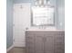 Bathroom featuring a gray vanity, large mirror and ample storage space at 4023 Cedar Hills South Dr, Greenwood, IN 46143