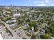 Aerial shot pinpointing home near Interstate 70, with city skyline in distance at 418 Harlan St, Indianapolis, IN 46201