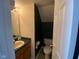 Bathroom with toilet, sink, and dark green accent wall paint at 5241 Waterton Lakes Dr, Indianapolis, IN 46237