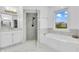 Clean bathroom featuring a glass shower, soaking tub, and granite countertops at 720 Willow Pointe North Dr, Plainfield, IN 46168