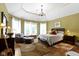 Large bedroom featuring high tray ceilings, bright windows, and hardwood floors at 7744 Preservation Dr, Indianapolis, IN 46278