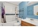 Bathroom featuring white subway tile and a modern vanity at 7915 Broadview Dr, Indianapolis, IN 46227