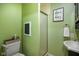 Cozy bathroom with green walls, a stand-up shower, and a modern sink at 8000 Mcwhorter Rd, Martinsville, IN 46151