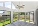 A bright sunroom features sliding glass doors, a vaulted ceiling and backyard views at 12289 Charing Cross Rd, Carmel, IN 46033