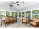 Inviting sun room with vaulted ceilings, floods of natural light, and comfortable seating for relaxing or entertaining guests at 13017 Water Ridge Dr, McCordsville, IN 46055