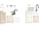 Sample bathroom and laundry materials of cabinets, countertops, faucet and light fixtures at 14877 Higgins Dr, Westfield, IN 46074