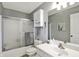 Standard bathroom featuring a shower-tub combo, single vanity and built-in storage at 16316 Brookhollow Dr, Westfield, IN 46074