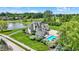 Expansive property features a luxurious pool, pristine pond with fountain, and lush green landscape at 3398 Nottinghill Blvd, Plainfield, IN 46168