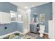 Bathroom featuring modern fixtures, storage, and shower with glass door at 3398 Nottinghill Blvd, Plainfield, IN 46168