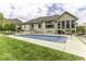 Beautiful backyard with a refreshing swimming pool, ample patio space, and serene landscaping at 7648 Killarney Dr, Indianapolis, IN 46217