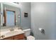 Quaint powder room with a simple vanity, toilet, and decorative wall art for guests at 7978 Park Meadows Dr, Brownsburg, IN 46112