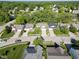 A charming aerial view shows a residential neighborhood with well-manicured lawns and mature trees at 9229 Crossing Dr, Fishers, IN 46037