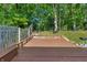 Spacious backyard deck ideal for outdoor entertaining and relaxation, surrounded by mature trees at 9229 Crossing Dr, Fishers, IN 46037
