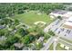 Aerial view of a residential area near a large green field and a building with a parking lot at 1101 E Loretta Dr, Indianapolis, IN 46227