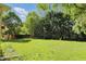 Lush backyard showcasing green grass, mature trees, and a play structure at 12335 Old Stone Dr, Indianapolis, IN 46236