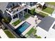 Aerial view showcasing the backyard oasis with a pool, patio, and landscaping at 1322 Marlowe Ave, Indianapolis, IN 46202