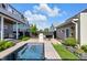 Backyard featuring modern pool, outdoor kitchen, seating area and manicured lawn at 1322 Marlowe Ave, Indianapolis, IN 46202