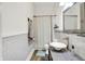 Cozy bathroom featuring rustic-style vanity, vessel sink, and subway tile at 1333 Spann Ave, Indianapolis, IN 46203
