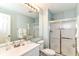Bathroom featuring white vanity and shower at 15411 Wandering Way, Noblesville, IN 46060
