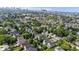 Aerial view of a neighborhood with lush trees and beautiful homes with a city skyline in the background at 2448 Broadway St, Indianapolis, IN 46205