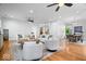 Open-concept living area seamlessly blending with dining space and hardwood floors at 2448 Broadway St, Indianapolis, IN 46205