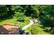 Backyard with landscaped patio, firepit area with seating, and mature trees at 3479 Sugar Loaf Ct, Carmel, IN 46033