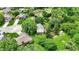 An aerial view of a quiet neighborhood with mature trees, grassy lawns, and well-maintained homes in a suburban environment at 50 Charing Cross Rd, Indianapolis, IN 46217