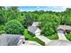 Aerial view of the home nestled among mature trees and lush landscaping in a peaceful neighborhood at 50 Charing Cross Rd, Indianapolis, IN 46217
