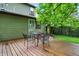 Green backyard featuring a fenced perimeter, a wooden deck with table and chairs, and access to the house at 514 Dorman St, Indianapolis, IN 46202