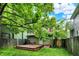 Green backyard featuring a fenced perimeter, a wooden deck, and a leafy tree at 514 Dorman St, Indianapolis, IN 46202