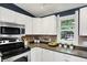 A well-lit kitchen featuring white cabinets, stainless steel appliances, and a stylish backsplash at 514 Dorman St, Indianapolis, IN 46202