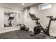 Finished basement features exercise area with Peloton bike and fitness ball reflected in mirror at 5254 N Park Ave, Indianapolis, IN 46220