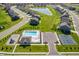Aerial view of the neighborhood showing homes, pool, playground, tennis courts, and a lake at 7145 Firestone Rd, Whitestown, IN 46075