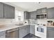 Updated kitchen showcasing gray cabinets, white countertops, and stainless-steel appliances at 7437 Lorene Ct, Indianapolis, IN 46237