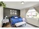 Comfortable main bedroom with a navy wall, window, and modern furnishings creating a relaxing space at 7437 Lorene Ct, Indianapolis, IN 46237