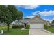 Charming single-story home featuring a well-manicured lawn, mature trees, and attached two-car garage at 8121 Sand Ridge Cir, Indianapolis, IN 46237