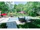 A beautiful backyard pool is surrounded by lush greenery and furnished patio areas perfect for outdoor living at 9154 Sargent Manor Ct, Indianapolis, IN 46256