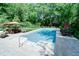 A private backyard features an in-ground pool with poolside patio, landscaping, and mature trees at 9154 Sargent Manor Ct, Indianapolis, IN 46256