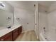 Bathroom featuring vanity with sink, toilet, and shower/tub combo at 1305 Gleneagle Dr, Indianapolis, IN 46239